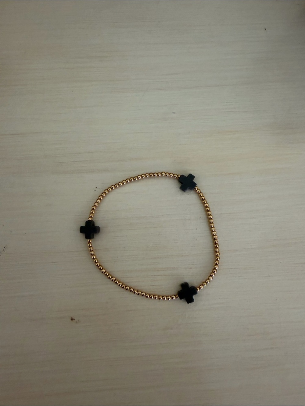 Enewton Gold Beaded Bracelet with dark grey  Cross Accents